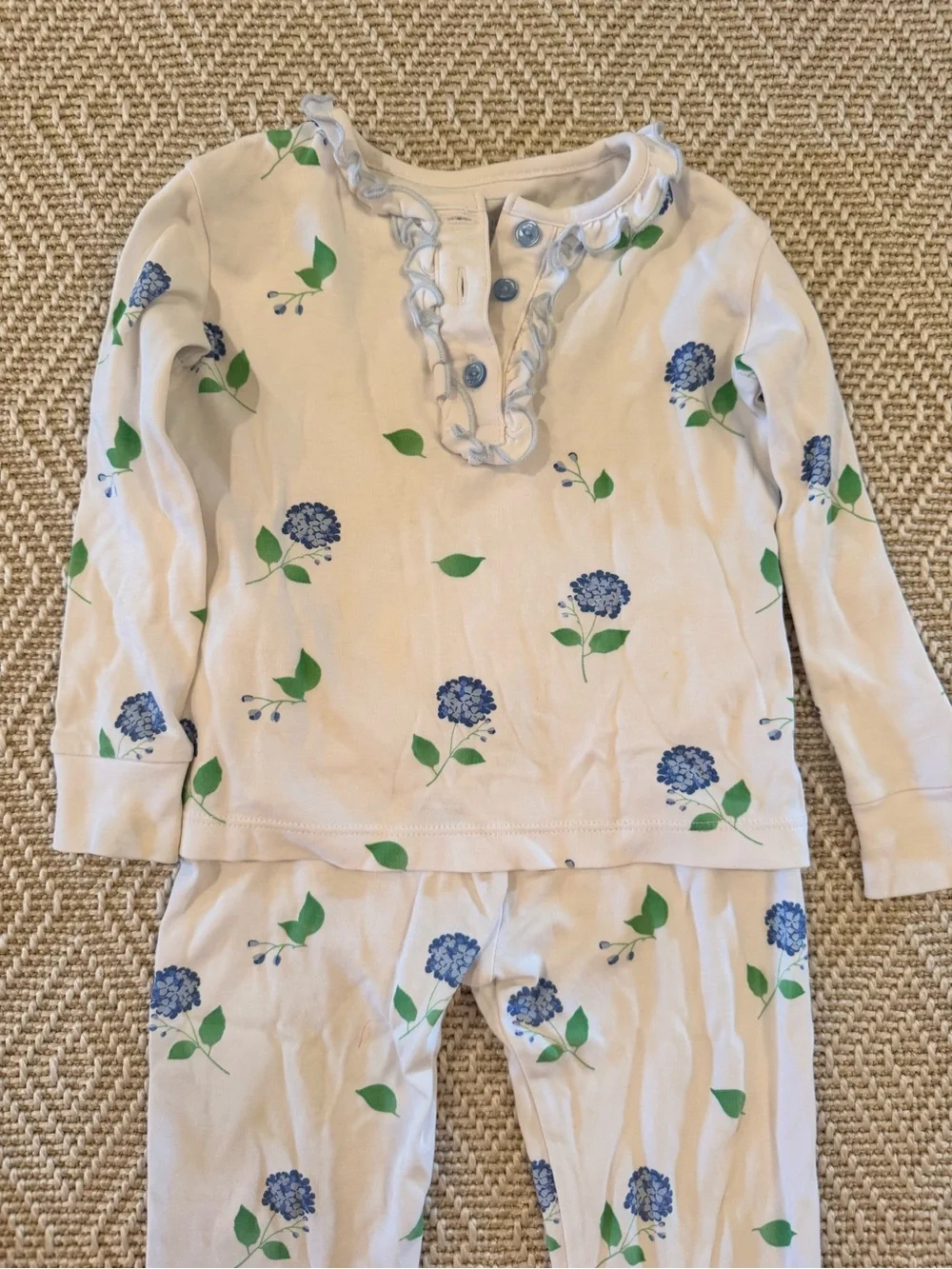 Little English Floral Long Sleeve Pajama Set in White and Blue